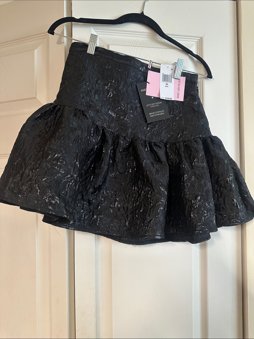Avec Les Filles Black Textured Ruffle Skirt